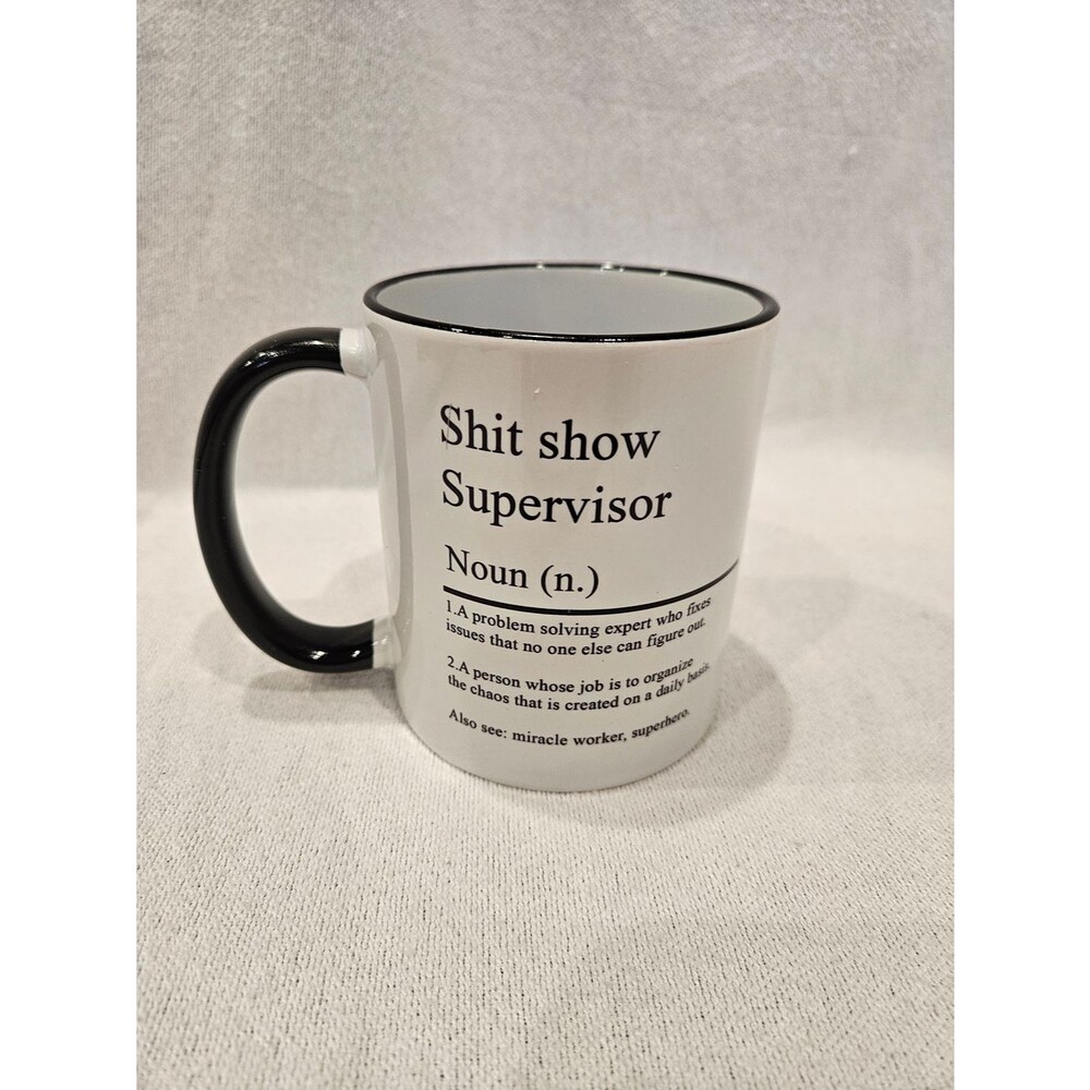 "Shi* Show Supervisor" White Ceramic Mug with Black Trim Gag Gift Novelty NIB